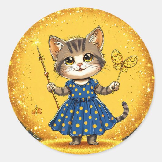 Schattige cartoon kat ronde sticker (Voorkant)