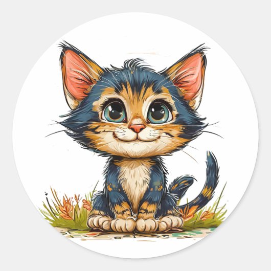 Schattige cartoon kat ronde sticker (Voorkant)