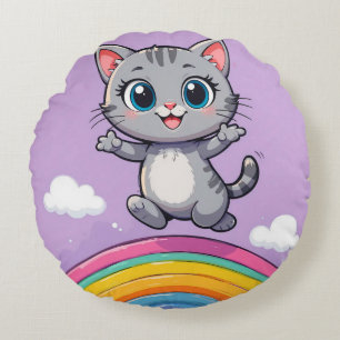 Schattige Cartoon Kat Springt Joolijk Rond Kussen
