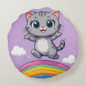 Schattige Cartoon Kat Springt Joolijk Rond Kussen (Achterkant)