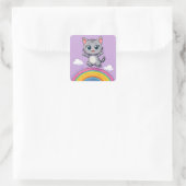 Schattige Cartoon Kat Springt Joolijk Vierkante Sticker (Tas)