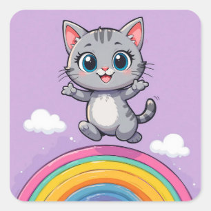 Schattige Cartoon Kat Springt Joolijk Vierkante Sticker