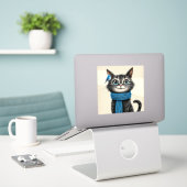 Schattige cartoon kat sticker (Laptop op bureau)