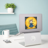 Schattige cartoon kat sticker (Laptop op bureau)