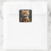 Schattige cartoon kat vierkante sticker (Tas)