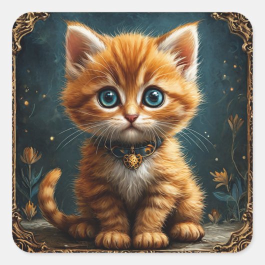 Schattige cartoon kat vierkante sticker (Voorkant)