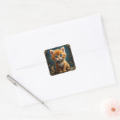 Schattige cartoon kat vierkante sticker (Envelop)