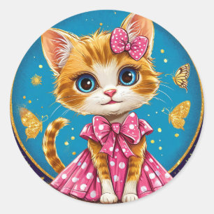 Schattige cartoon katje ronde sticker