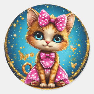Schattige cartoon katje ronde sticker