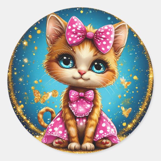 Schattige cartoon katje ronde sticker (Voorkant)