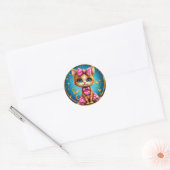 Schattige cartoon katje ronde sticker (Envelop)