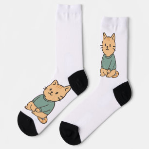 Schattige Cartoon Kattenpaar in Gezellige Outfits" Sokken