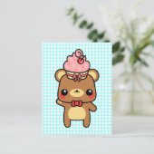 Schattige Cartoon Kawaii Beer Cupcake Briefkaart (Staand voorkant)