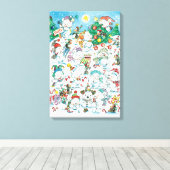 Schattige Cartoon Kerst Ijsbeer Pinguïn Feestje Canvas Afdruk (Insitu (Houten vloer))