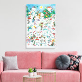 Schattige Cartoon Kerst Ijsbeer Pinguïn Feestje Canvas Afdruk (Insitu (Woonkamer))