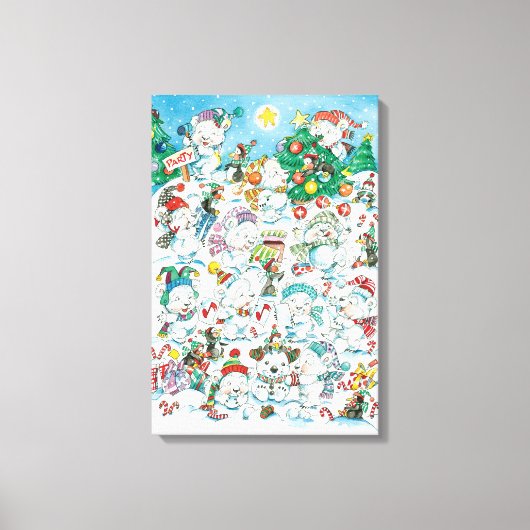 Schattige Cartoon Kerst Ijsbeer Pinguïn Feestje Canvas Afdruk (Voorkant)