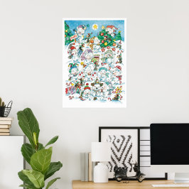 Schattige Cartoon Kerst IJsbeer Pinguïn Feestje Poster