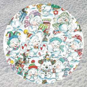 Schattige Cartoon Kerst ijsbeer pinguïn feestje Ronde Sticker