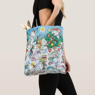 Schattige Cartoon Kerst ijsbeer pinguïn feestje Tote Bag
