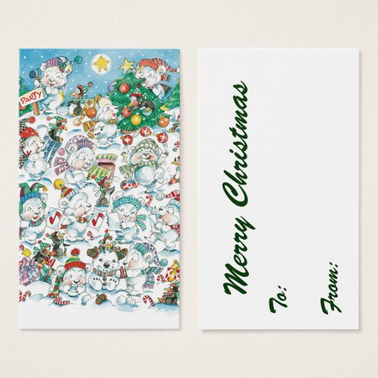 Schattige Cartoon Kerst Ijsbeer Pinguïn Feestje Visitekaartje (Voorkant /achterkant)