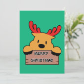 Schattige Cartoon Kerst Rendier Platte Kerstkaart (Staand voorkant)