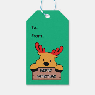 Schattige Cartoon Kerst Rendieren  Cadeaulabel
