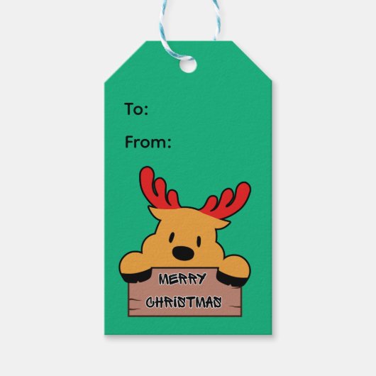 Schattige Cartoon Kerst Rendieren  Cadeaulabel (Voorkant)