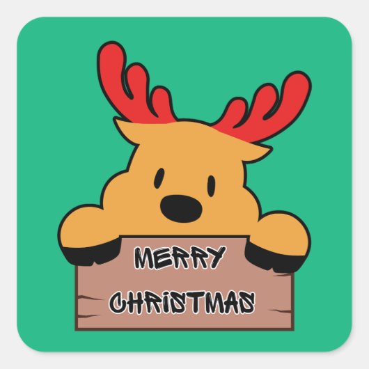 Schattige Cartoon Kerst Rendieren Vierkante Sticker (Voorkant)