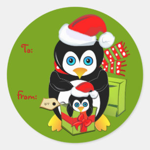 Schattige Cartoon Kerst sticker met Pinguïns