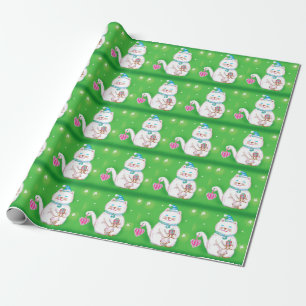 Schattige Cartoon Kerstkat met een Kerstmannenhoed Cadeaupapier