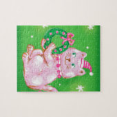 Schattige Cartoon Kerstkat met Krans Legpuzzel (Horizontaal)
