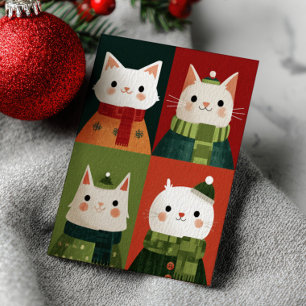 Schattige Cartoon Kerstkatten Whimsical Meowy Kers Briefkaart