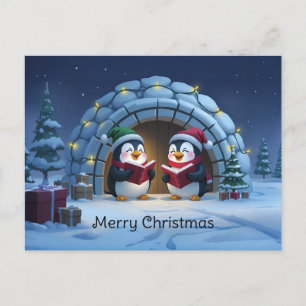 Schattige Cartoon Kerstliedjes zingende Pinguïns Briefkaart