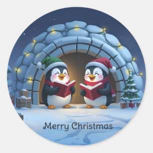 Schattige Cartoon Kerstliedjes zingende Pinguïns Ronde Sticker