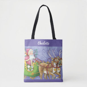 Schattige Cartoon Kerstman Kerstman slee Ree geit Tote Bag