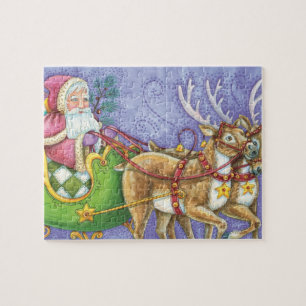 Schattige Cartoon Kerstman slee rendier Legpuzzel