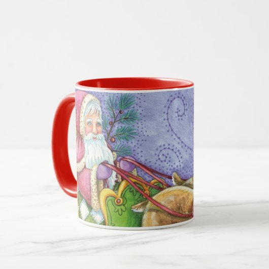 Schattige Cartoon Kerstman slee slee rendier Mok (Voorkant links)