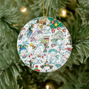 Schattige Cartoon Kerstmis Ijsbeer Pinguïn Feestje Keramisch Ornament