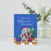Schattige Cartoon Kerstolifant met Santa Hat Feestdagenkaart (Staand voorkant)