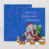 Schattige Cartoon Kerstolifant met Santa Hat Feestdagenkaart (Voorkant / Achterkant)