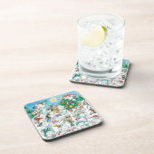 Schattige Cartoon Kerstpoolbeer Pinguïn Feestje Onderzetter (Rechterzijde)