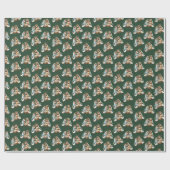 Schattige Cartoon Kerststal | Groen Damast Patroon Cadeaupapier (Vlak)