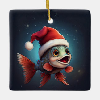 Schattige Cartoon Kerstvis Keramisch Ornament