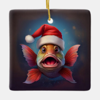 Schattige Cartoon Kerstvis Keramisch Ornament
