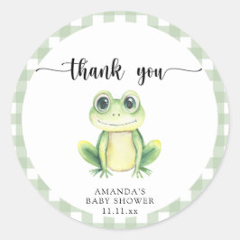 Schattige cartoon kikker babyshower bedankt ronde sticker