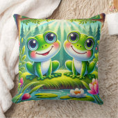 Schattige Cartoon Kikkers Zittend op een Lily Pond Kussen (Deken)