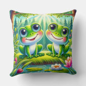 Schattige Cartoon Kikkers Zittend op een Lily Pond Kussen (Achterkant)