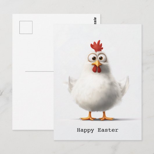 Schattige Cartoon Kip met Fluffy White Feather Briefkaart (Voorkant / Achterkant)