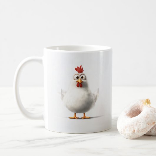 Schattige Cartoon Kip met Fluffy White Feather Koffiemok (Met donut)