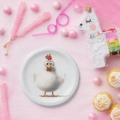 Schattige Cartoon Kip met Fluffy White Feather Papieren Bordje (Feest)